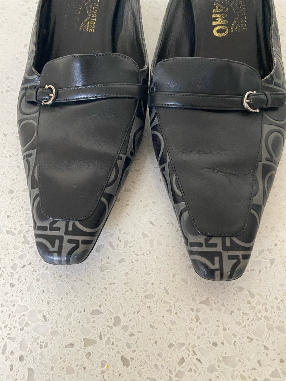 Salvatore Ferragamo Black Logo-Print Leather Mule Heels - Picture 3 of 8